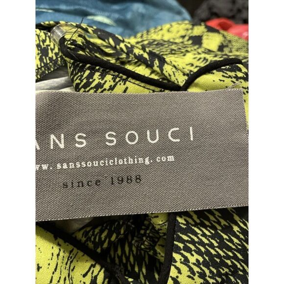 Sans Souci Snake Print Dress V-Neck Sleeveless Knee Length Medium Neon Green NWT - Picture 5 of 5